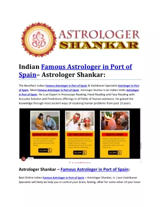 Indian Famous Astrologer in Port of Spain– Astrologer Shankar: