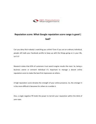 Online Reputation Repair Company - RBS Reputation Management