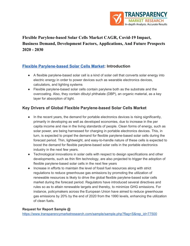 flexible parylene based solar cells market cagr