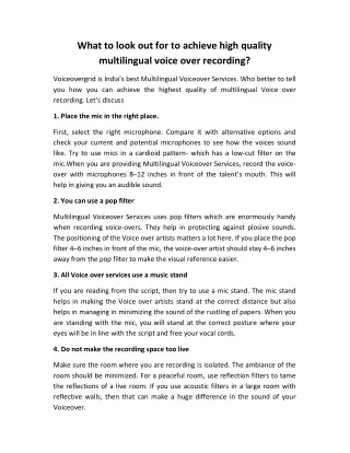 What to look out for to achieve high quality multilingual voice over recording?