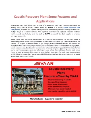 caustic recovery plant some features