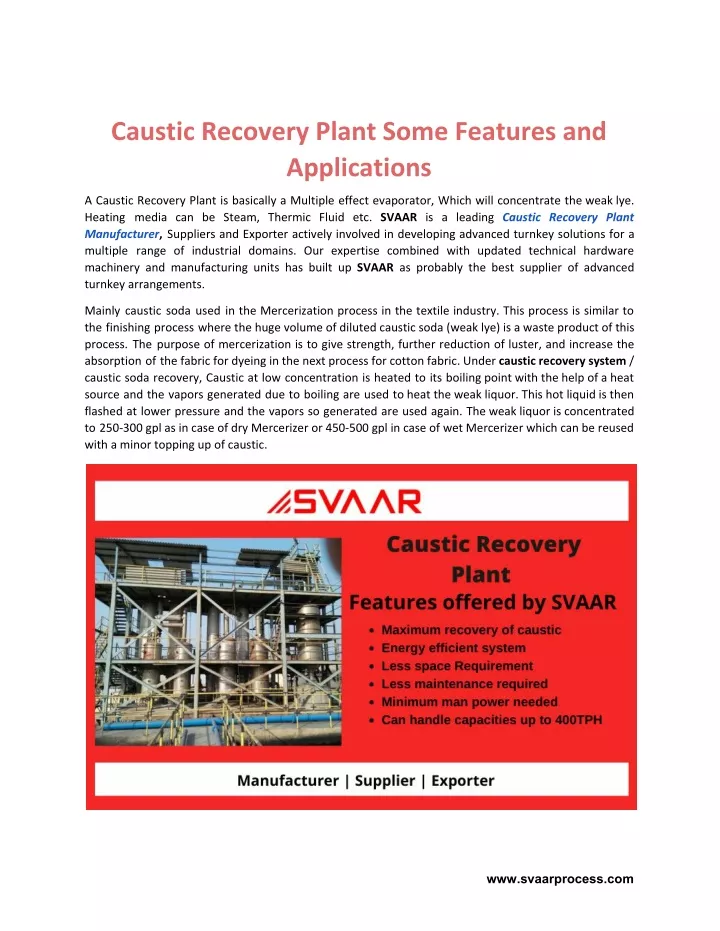 caustic recovery plant some features