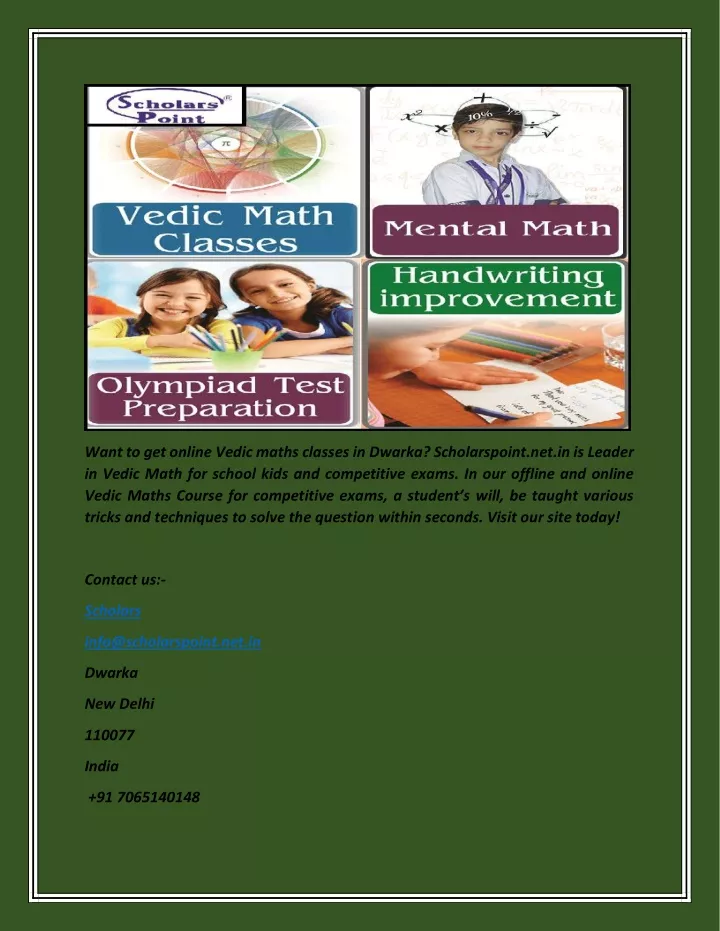 want to get online vedic maths classes in dwarka