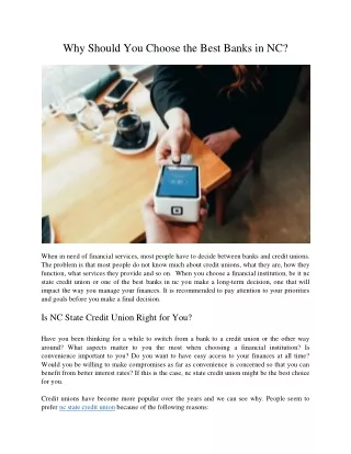 why should you choose the best banks in nc