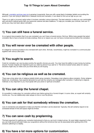 Top 10 Points to Understand About Cremation