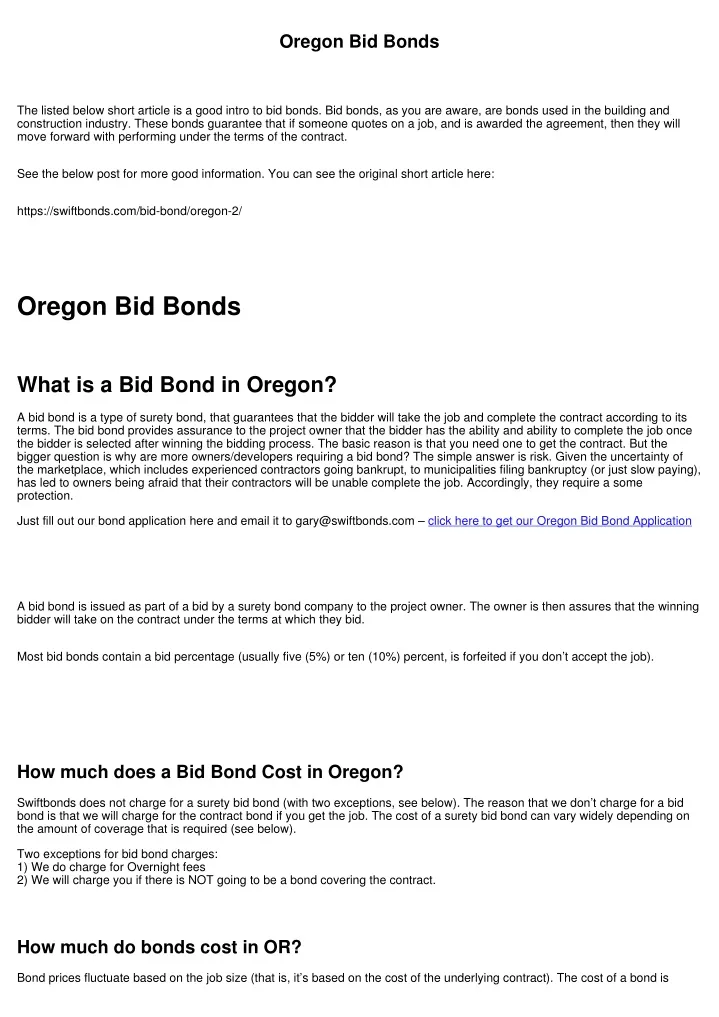 oregon bid bonds