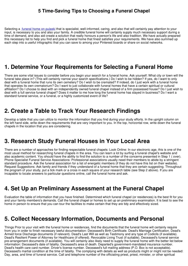5 time saving tips to choosing a funeral chapel
