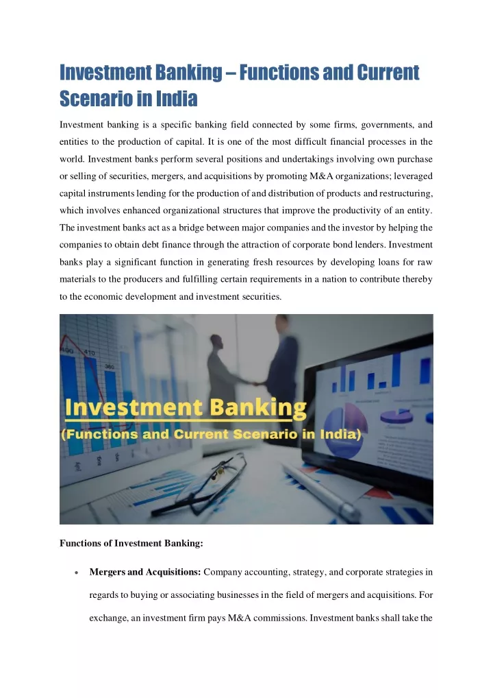 investment banking functions and current scenario