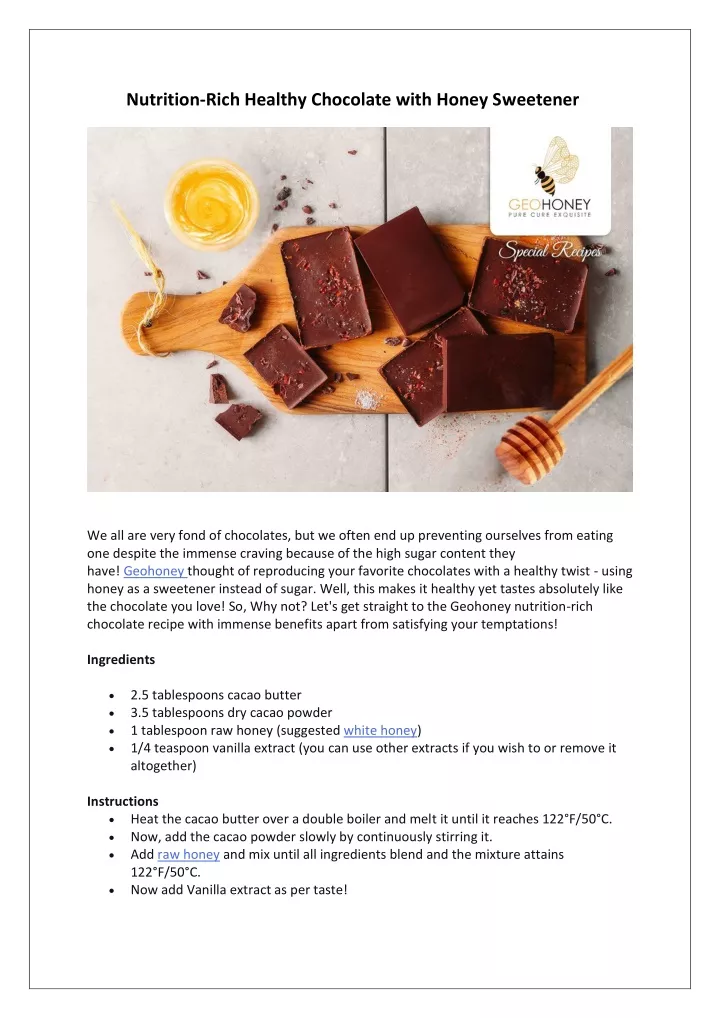 nutrition rich healthy chocolate with honey