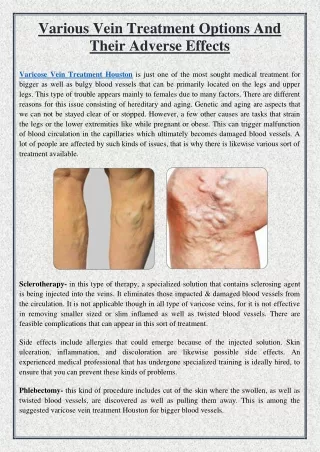 Various Vein Treatment Options And Their Adverse Effects