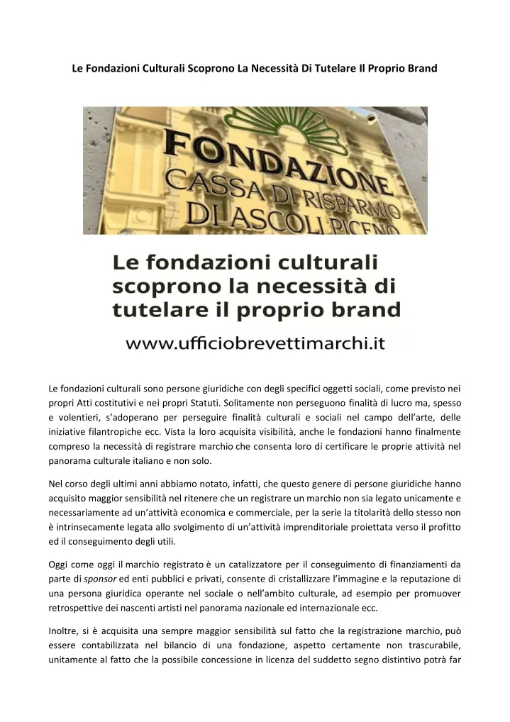 le fondazioni culturali scoprono la necessit