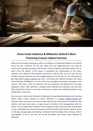 Stone Creek Cabinetry & Millworks: Buford’s Most Promising Custom Cabinet Services