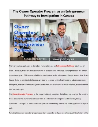 the owner operator program as an entrepreneur
