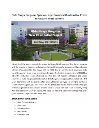 Birla Navya Gurgaon: Spacious Apartments With Attractive Prices for luxury home seekers!!