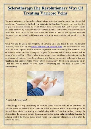 sclerotherapythe revolutionary way of treating