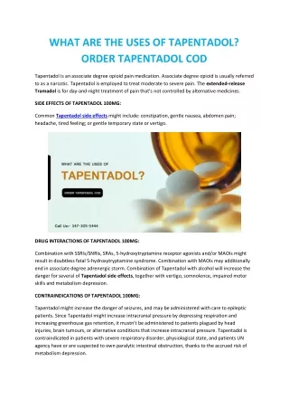 what are the uses of tapentadol order tapentadol