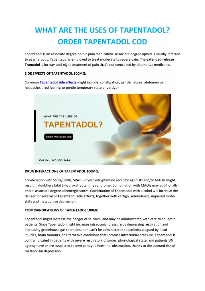 what are the uses of tapentadol order tapentadol