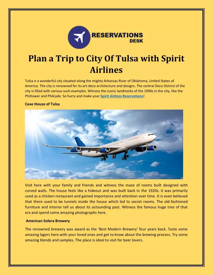 plan a trip to city of tulsa with spirit airlines