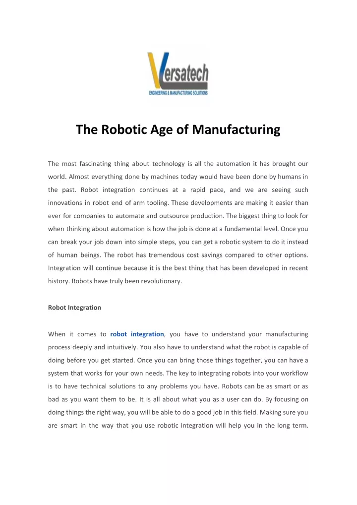 the robotic age of manufacturing