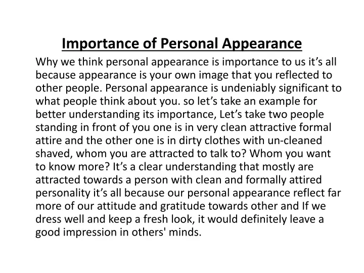 importance of personal appearance why we think