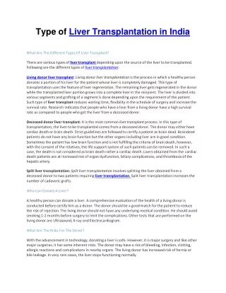 type of liver transplantation in india