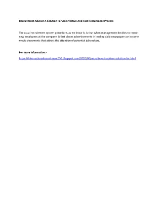 recruitment advisor a solution for an effective