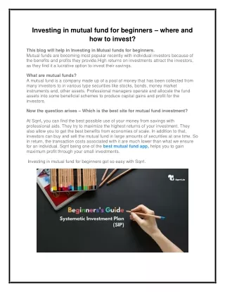 investing in mutual fund for beginners where