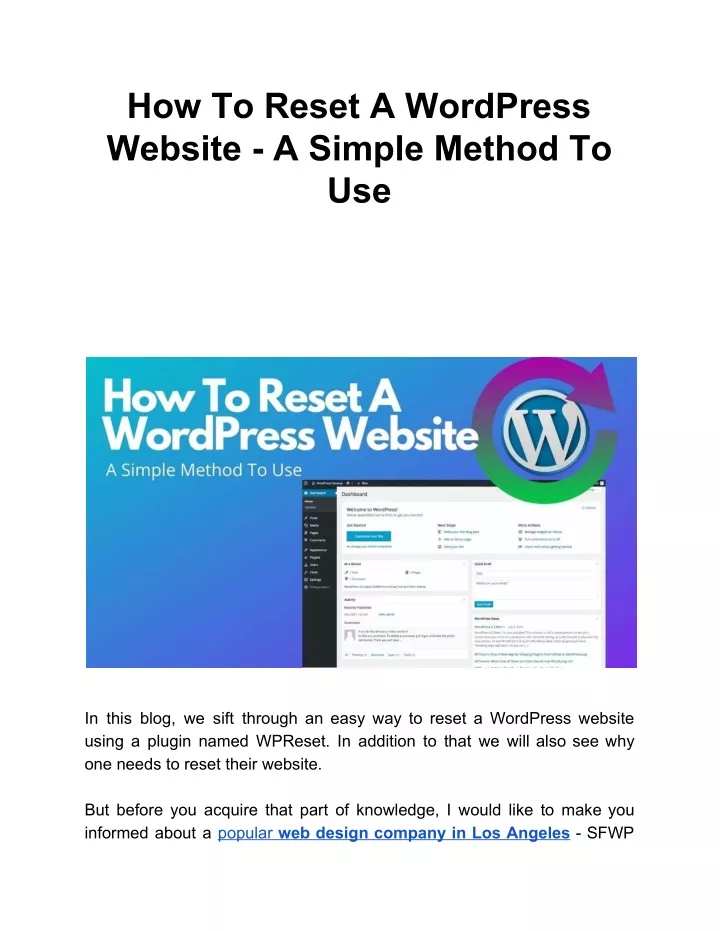 how to reset a wordpress website a simple method