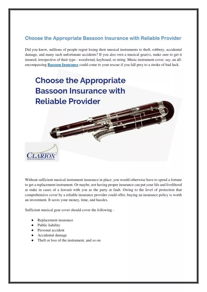 choose the appropriate bassoon insurance with