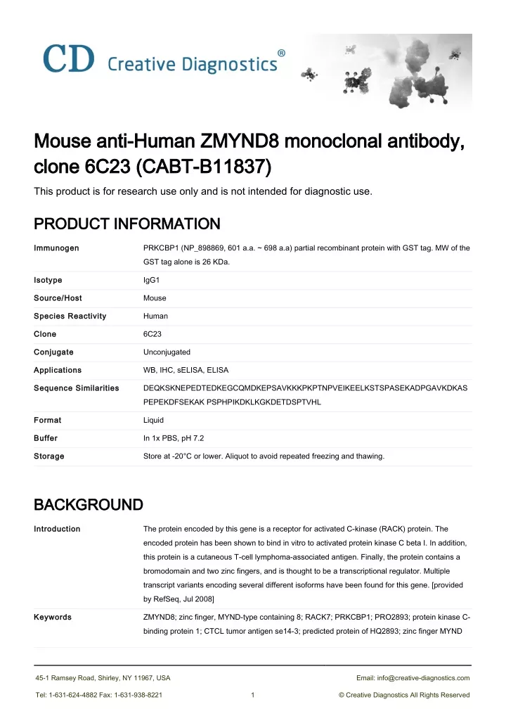 mouse anti human zmynd8 monoclonal antibody mouse