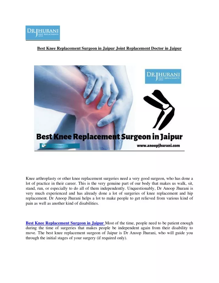 best knee replacement surgeon in jaipur joint