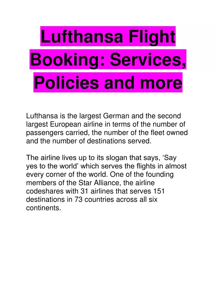 lufthansa flight booking services policies