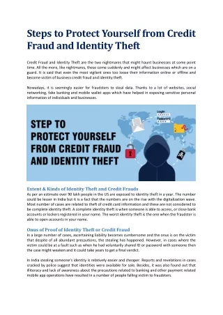 Steps to Protect Yourself from Credit Fraud and Identity Theft