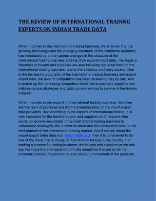 THE REVIEW OF INTERNATIONAL TRADING EXPERTS ON INDIAN TRADE DATA