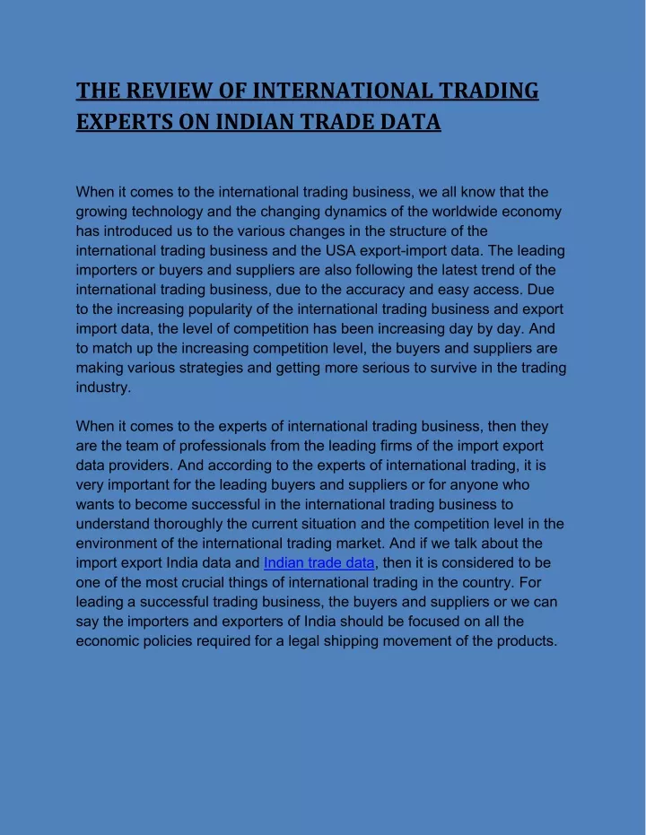 the review of international trading experts