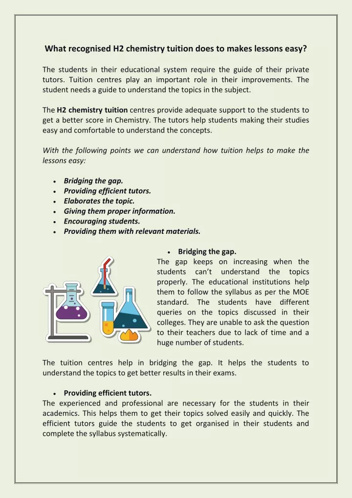 what recognised h2 chemistry tuition does