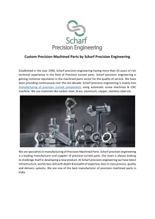 Custom Precision Machined Parts by Scharf Precision Engineering