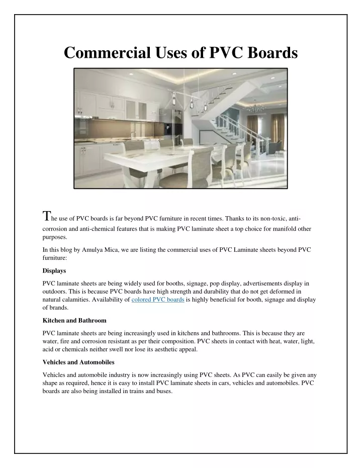 commercial uses of pvc boards