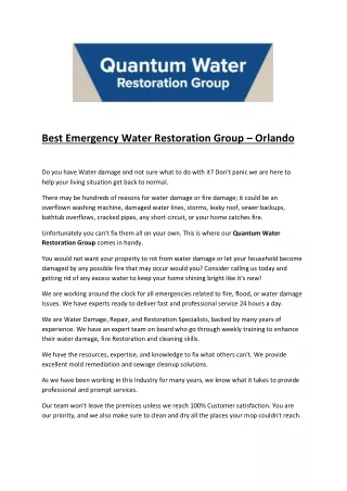 Best Emergency Water Restoration Group –Orlando