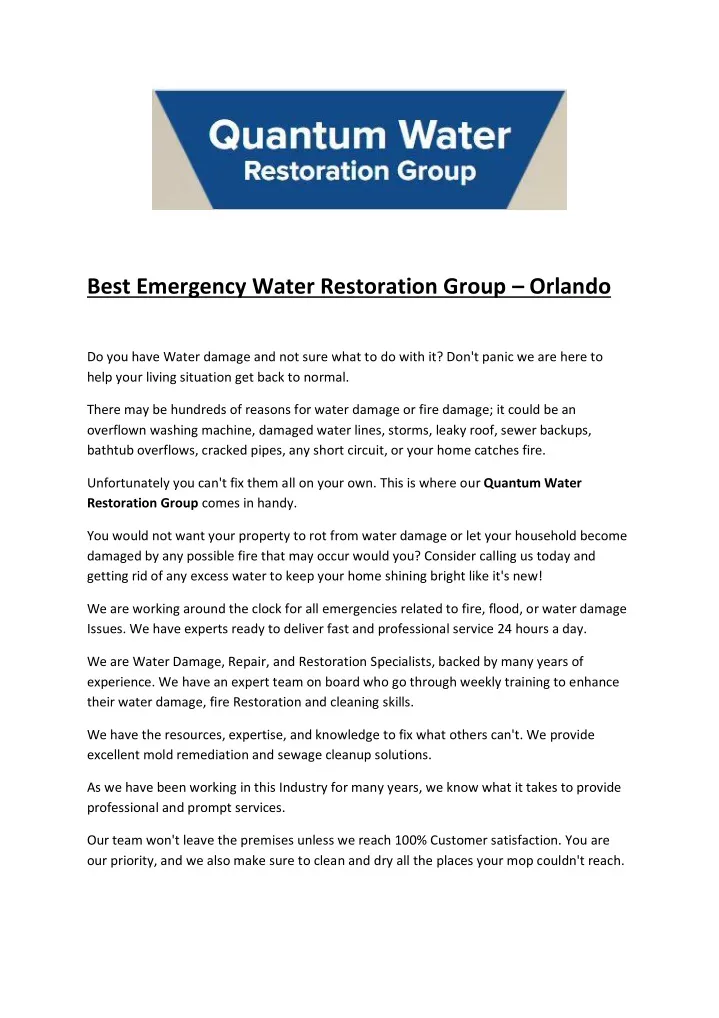 best emergency water restoration group orlando