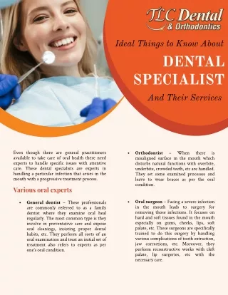 Ideal Things To Know About Dental Specialist And Their Services!