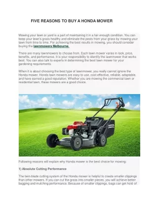 FIVE REASONS TO BUY A HONDA MOWER