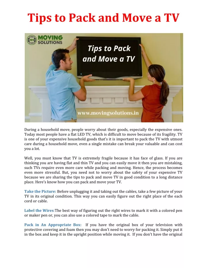 tips to pack and move a tv
