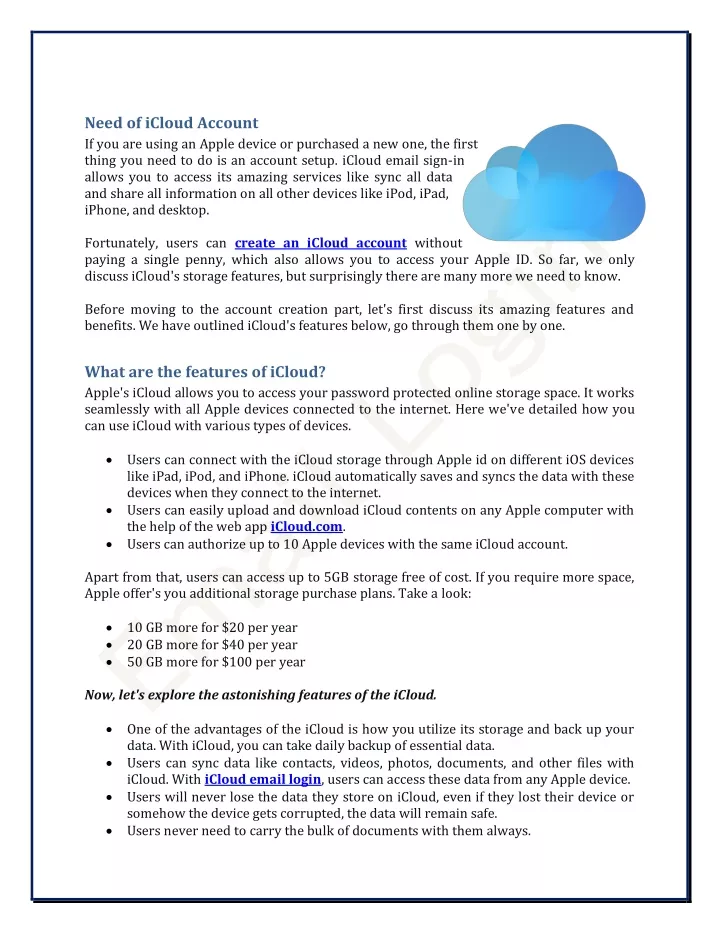 need of icloud account if you are using an apple