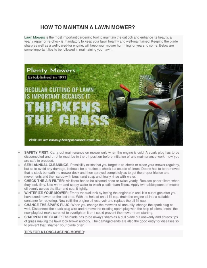 how to maintain a lawn mower