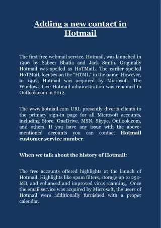 adding a new contact in hotmail