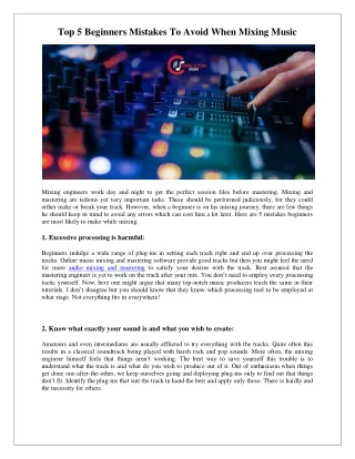 Top 5 Beginners Mistakes To Avoid When Mixing Music