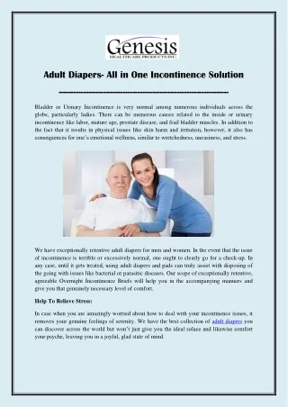 Adult Diapers- All In One Incontinence Solution