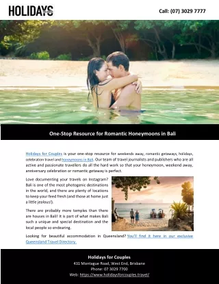 One-Stop Resource for Romantic Honeymoons in Bali