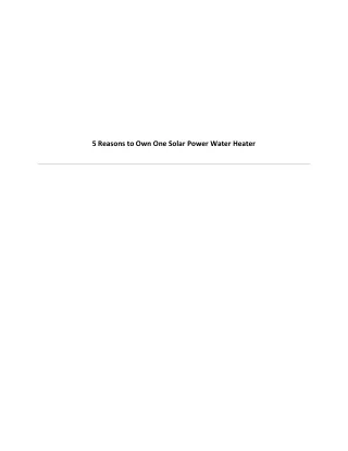 5 reasons to own one solar power water heater